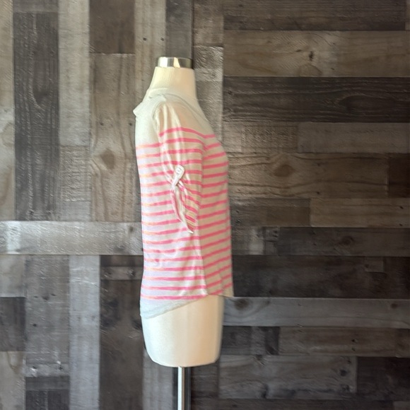 Banana Republic cream hot pink striped top small 3/4 sleeves coastal Barbie - Picture 10 of 12